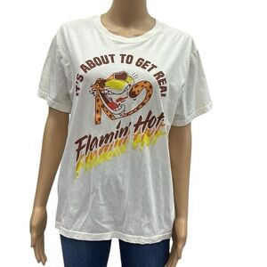 Cheetos Its About To Get Real Flamin Hot Graphic Tee Shirt Cream Womens Large